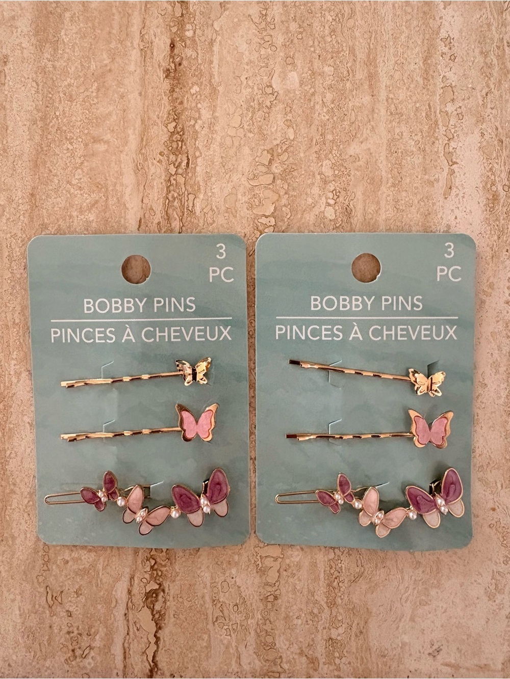 Kids Butterfly Bobby Pin Set - Pink & Purple